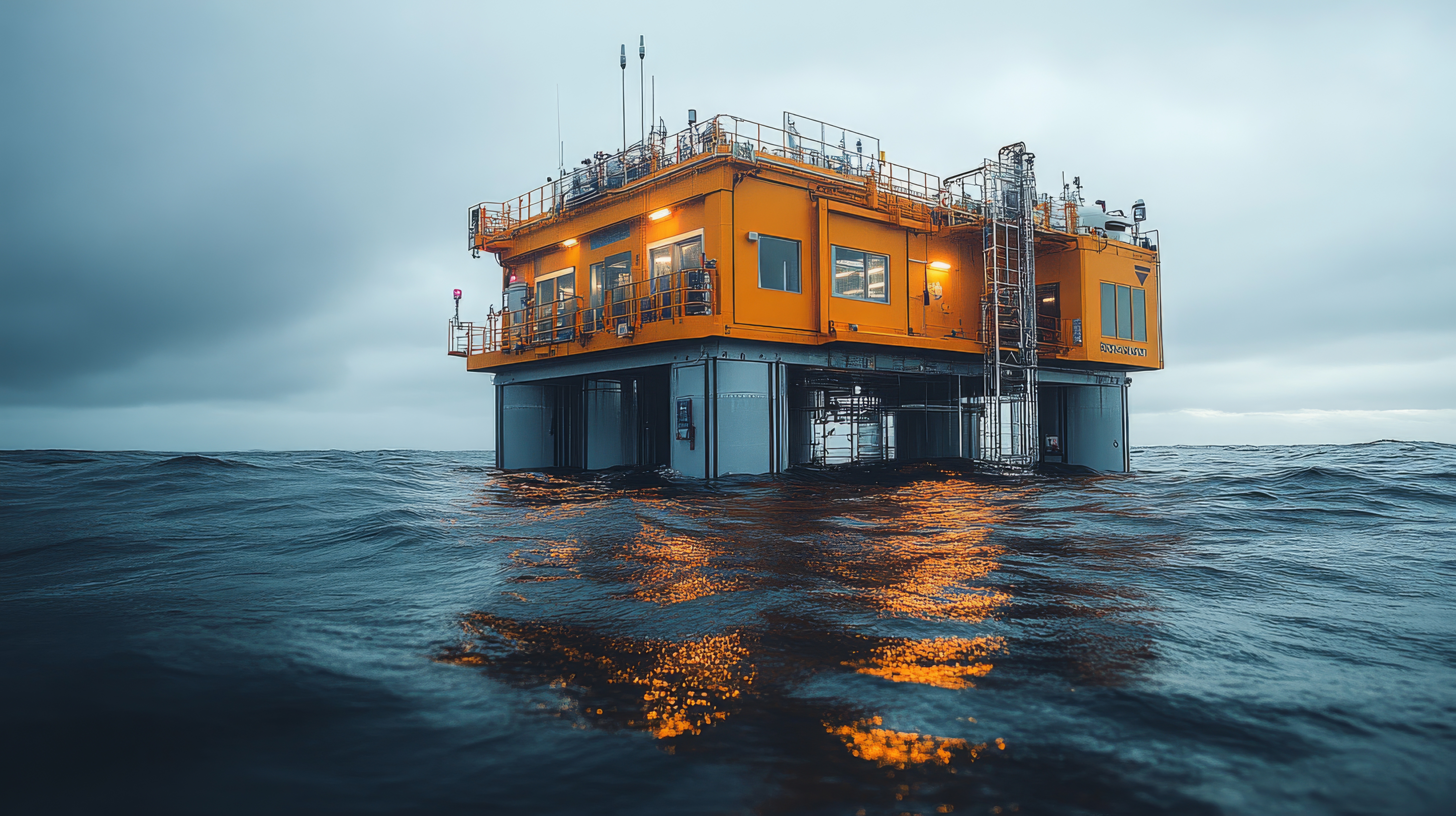 Ocean-based carbon capture and storage facility operating in turbulent waters