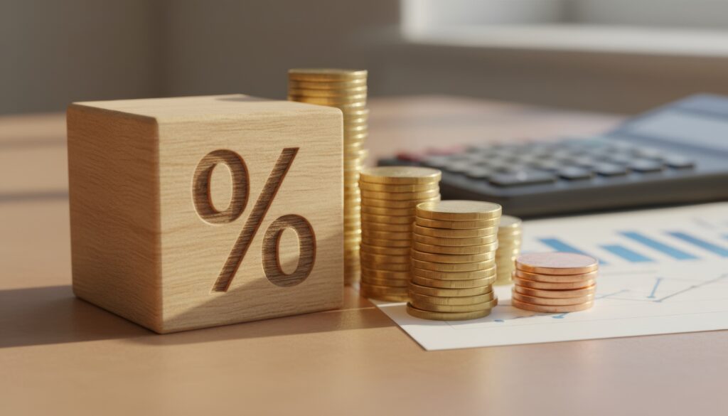 Financial growth and interest rate concept with coins and calculator